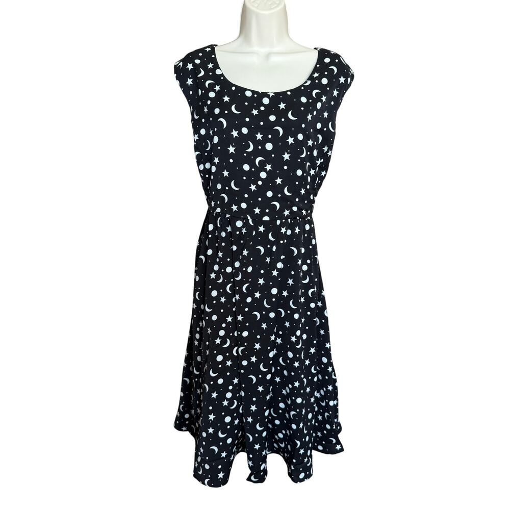 Tulip B By Unique Vintage Black White Moon and Stars Sleeveless Dress S NWT